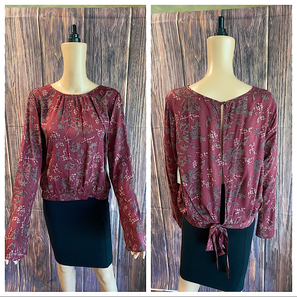 Melrose & Market sz large NWT floral boho print maroon wine pattern peasant
